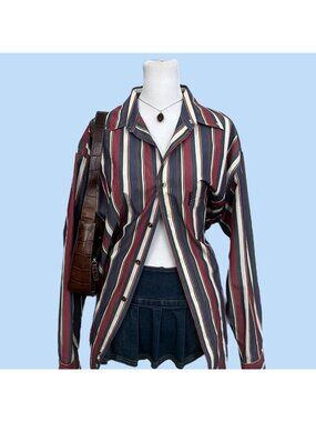 vintage 90s fila striped preppy indie skater  button up